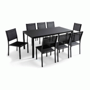 Oviala Business Ensemble table de jardin et 8 chaises avec plateau verre noir - noir aluminium 114432