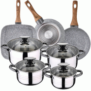 San Ignacio - Batterie de cuisine Dina 8 pièces en acier inoxydable avec ensemble de poêles Daimiel (18/22 cm) et grill 28 × 28 cm en aluminium for