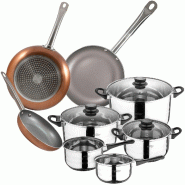 San Ignacio - Batterie de cuisine Toledo 16/18/20/24/28 cm en Acier Inoxydable avec Jeu de Poêles Optimum Plus 18/22/26 cm en Aluminium Embouti - mul
