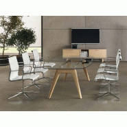 Table de réunion Terra - verre trempé 12mm - pieds en bois massif - 240x120 cm - Garantie 3 ans