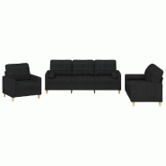 VidaXL Ensemble de canapés 3 pcs avec coussins noir tissu Modèle Atlas Frame Élite - 3201262