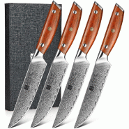 XinZuo - Couteaux à steak Damas 4 pièces - Série B27 Yi - multicolore multi-matériau B27-4NP