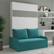 ARMOIRE LIT ESCAMOTABLE BERMUDES SOFA BLANC BANDEAU GRIS CANAPÉ BLEU 140*200 CM