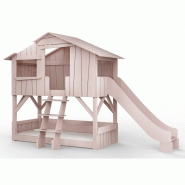 Cabane de jeu superposée & toboggan seul-rose poudré et laqué - 179 × 341 × 221 cm   / 240.6 kg