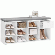 Helloshop26 - Banc à chaussures banc de rangement avec tiroir et compartiments ouverts étagère à chaussures siège rembourré pour 12_0004073 - ve
