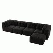 Merax Canapé modulable 4 places avec tabouret, Cloud Sofa Cord sans cadre, canapé lounge près du sol, avec accoudoirs larges, noir - noir multi-mat