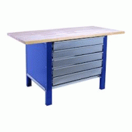 PROREGAL Etabli BUFFALO WOOD avec 5x Tiroir | HxLxP 86,5x120x75cm | Capacité de Charge 1000kg | Bleu - bleu métal PR_RS157-56 PROREGAL Etabli BUFFALO WOOD avec 5x Tiroir | HxLxP 86,5x120x75cm | Capacité de Charge 1000kg | Bleu - bleu métal PR_RS157-56