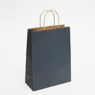 Sac kraft bleu poignées torsadées 22x10x29cm - par 50 - papier kraft naturel 90gr/m²