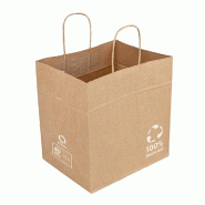 Sac traiteur 100% recyclé kraft brun poignées torsadées 26+17x24cm - par 250