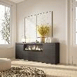 SKRAUT HOME - BUFFET SALON ET CUISINE, MEUBLE DE RANGEMENT, COMMODE, 208X35X75CM, 4 PORTES, CHEMINéE éLECTRIQUE XXL, NOIR