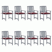 VidaXL Chaises De Jardin Et Coussins Lot De 8 Bois Acacia Solide Gris - gris 8720286508237
