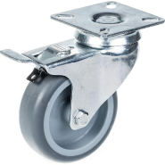 Roulette pivotante/frein de 75 mm en caoutchouc TPR gris sur roue centrale en polypropylène Roulette pivotante/frein de 75 mm en caoutchouc TPR gris sur roue centrale en polypropylène