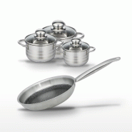 Batterie de cuisine avec 1 poêle 28 cm et 3 faitouts 12/14/16 cm en inox sans PFAS Elo Collection Relief Solution Brillant - gris 3176239941746_0