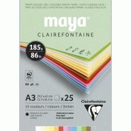 Clairefontaine Lot de 3 Bloc encollé de 25 feuilles de papier Maya, 185 g/m², A3, coloris assortis pastels - 3329689753357