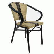 Fauteuil d'extérieur empilable Andorre assise/dossier tressés beige/noir/ivoire