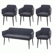 Mendler Ensemble de salle à manger HWC-L13, set de 4 chaises+banquette Groupe de salle à manger Ensemble de salle à manger, tissu/textile ~ anthrac