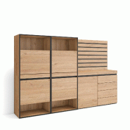 SKRAUT HOME Meuble à Chaussures, 227x145x35 cm, Chambre à coucher, pièce, Commode, Buffet, Panneaux Muraux en Bois, Chêne - beige Bois manufactur�