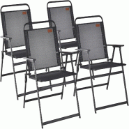 COSTWAY Ensemble de 4 Chaises de Jardin, Chaises Pliantes à Dossier Haut avec Accoudoirs, Chaises de Balcon en Tissu Respirant - noir multi-matériau