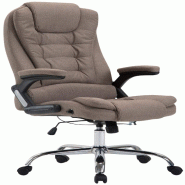 Décoshop26 - Fauteuil de bureau XXL sur roulettes confortablement rembourrés avec accoudoirs en tissu taupe et métal chromé 10_0002668 - métal 30