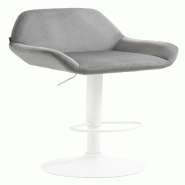 Décoshop26 - Tabouret de bar en velours rembourré gris base trompette métal blanc mat TDB10413 - blanc 3000458769600