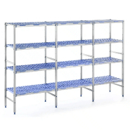 Rayonnage monté en ligne clayettes polypropylène 4 niveaux P 500 x H 1750 mm (Longueur hors tout (Longueur utile) spéciale pour rayonnage, mm: 3876 (c_0