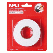Apli Ruban mousse 3D adhésif double face, 19mm x 2,28m - 8410782139867_0