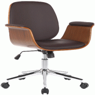 Décoshop26 - Fauteuil de bureau moderne et confortable accoudoirs incurvés hauteur réglable en synthétique marron bois et métal BUR10555 - marron
