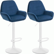 Décoshop26 - Lot de 2 tabourets de bar avec repose-pieds et accoudoirs en velours bleu piètement en trompette métal blanc 10_0006740 - bleu métal