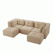 Merax Canapé modulable 3 places avec 2x tabourets, Cloud Sofa Cord sans cadre, canapé lounge près du sol, avec accoudoirs larges, beige - beige mul