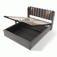 Merax Lit rembourré , lit coffre hydraulique avec liseuse et fonction de chargement 140x200cm, velours, gris - gris multi-matériau AB20293536G