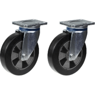 Roulette 200mm 8" caoutchouc noir pivotante capacité 900kg, lot de 2 Roulette 200mm 8" caoutchouc noir pivotante capacité 900kg, lot de 2