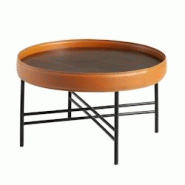 AC ANGEL CERDA Angel Cerdá Table basse ronde en simili cuir, noyer et acier noir 2058C Ø62 x 35 - marron acier 8435631002260 AC ANGEL CERDA Angel Cerdá Table basse ronde en simili cuir, noyer et acier noir 2058C Ø62 x 35 - marron acier 8435631002260