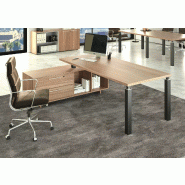 Bureau individuel pieds métalliques sur console So Flora - 195 x 170 cm, Blanc brillant (RAL 9010), Noyer Naturel_0