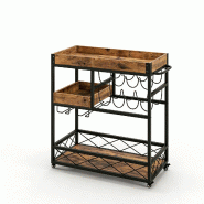 COSTWAY Chariot de Service 3 Niveaux avec Plateau Amovible, Chariot de Cuisine avec 2 Rangées de Porte-verres et 8 Rangements à Vin - marron VH32907OR