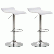 Décoshop26 - Lot de 2 tabourets de bar design minimaliste hauteur réglable repose-pieds en PVC blanc et métal chromé 10_0005561 - blanc métal 300