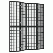 Décoshop26 - Paravent séparateur de pièce cloison pliable 4 panneaux 160 x 170 cm bois massif de sapin noir et papier de riz DEC031180 - noir 30002