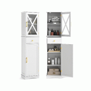 Helloshop26 - Armoire de salle de bain haute étroite avec tiroir 40 x 30 x 168 cm rangement optimisé design moderne en MDF blanc 20_0010281 - 300022