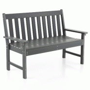 Helloshop26 - Banc de jardin en HDPE 132 x 65 x 91 cm résistant aux intempéries assise incurvée confort extérieur en gris 20_0020546 - gris 300023