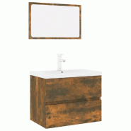Helloshop26 - Meuble de salle de bain avec armoire et miroir 60 x 38,5 x 45 cm design moderne en bois d'ingénierie chêne fumé 02_0055336 - Bois mas
