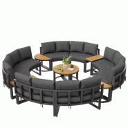 Merax ensemble de meubles de jardin modulaires pour 8–12 personnes, salon de jardin avec 8 canapés doubles, 6 petites tables, gris - gris métal HW