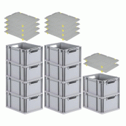 PROREGAL 10x Bac Euro NextGen Economy avec couvercle d'appui et 4 fermetures à glissière jaunes poignées ouvertes 22x30x40cm 20L - noir plastique R