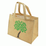 Sac cabas toile de jute logo arbre vert 36x19x27cm - par 60