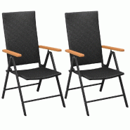 VidaXL Chaises Empilables De Jardin Lot De 2 Résine Tressée Noir - noir 42798
