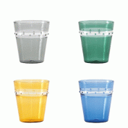 Zafferano Lot De 4 Verres À Pallini En Verre Borosilicaté, Technique Incalmo De Murano, Couleurs Assorties, Design Empilable Et Soufflé À La Bouch