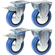 Roulette 125mm 5" frein en caoutchouc bleu fixe capacité 800kg, jeu de 4 Roulette 125mm 5" frein en caoutchouc bleu fixe capacité 800kg, jeu de 4