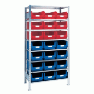 Étagère à emboîter H2000xl1000xP500 mm étagère de base 8 supports en acier 12 x MK2 bleu, 9 x MK2 rouge Étagère à emboîter H2000xl1000xP500 mm étagère de base 8 supports en acier 12 x MK2 bleu, 9 x MK2 rouge