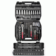 Coffret Outils Kraft Muller CRV 171 pièces Douilles, Cliquets, 2 clés Flex de 14 et 19mm, avec 25 emboûts, Chrome vanadium - 3666630003865