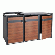 Décoshop26 - Abri pour 3 poubelles cache-poubelles extensible métal 80 kg anthracite aspect bois cerisier brun foncé 04_0008232 - métal 3000262493128
