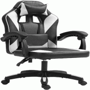 Décoshop26 - Chaise de bureau gaming dossier inclinable 130° sur roulettes avec accoudoirs en similicuir noir et blanc et plastique 10_0006952 - bla