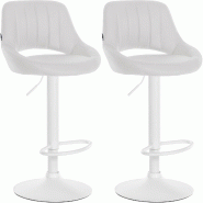 Décoshop26 - Lot de 2 tabourets de bar chaises hautes réglables en PVC blanc dossier ajouré et pied métal blanc 10_0006492 - blanc métal 3000265601599